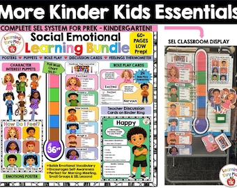 May include: A Social Emotional Learning bundle for prekindergarten and kindergarten classrooms. The educational set includes posters, puppets, role play cards, and a feelings thermometer chart measuring 36 inches by 44.5 inches.