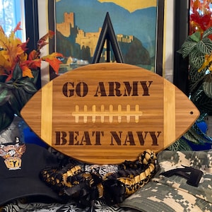 Go Army - Beat Navy Football Shaped Cutting Board, Serving Tray, Charcuterie, Bamboo, Tailgate, USMA, West Point