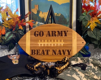 Go Army - Beat Navy Football Shaped Cutting Board, Serving Tray, Charcuterie, Bamboo, Tailgate, USMA, West Point