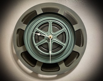 Gray Film Reel Wall Clock, Filmmaker Gift, Unique Media Room Decor, Home Theater Clock For Wall