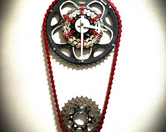 Red and Black Bike Gear Wall Clock, Gift For Cyclists, Triathlete Award, Mountain Biker Gift, BMX Cyclist Achievement Award