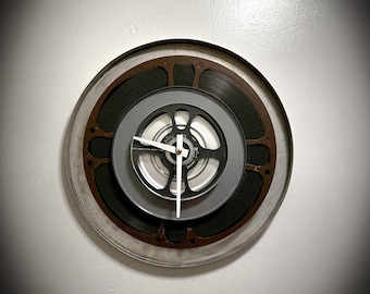 Mid Century Film Reel Wall Clock, Film Student Gift, Movie Director Award, Home Theater Decor, Theater Memorabilia, Media Room Wall Art