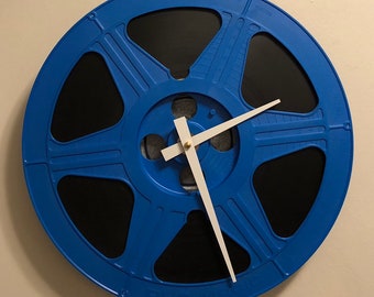 Blue Film Reel Wall Clock, Home Theater Decor, Film Student Gift, Nursery Clock For Walls