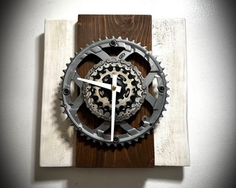 Bike Gift For Men, Rustic Wood and Bicycle Gear Wall Decor, Unique Gift For Cyclists, Triathlete Award