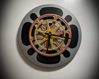 Film Reel Wall Clock, Movie Memorabilia, Home Theater Decor, Filmmaker Gift