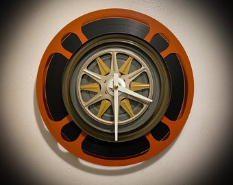 Mid Century Film Reel Wall Clock, Home Office Movie Decor, Filmmaker Gift, Movie Memorabilia, Home Theater Wall Art