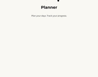 Puede incluir: Una portada de planificador de color crema con el texto negro 2027 Planner, seguido de la frase Plan your days. Track your progress. En la parte inferior, hay una línea sobre el texto This planner belongs to para identificación.