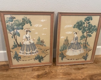 Choose One or Both: Vintage Signed Victorian Lady Paintings