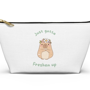 Capybara Travel Bag, Cute Accessory Pouch, Animal Lover Travel Pouch, Bag For Makeup, Travel, or School, Gift for Kids, Capybara Flowers
