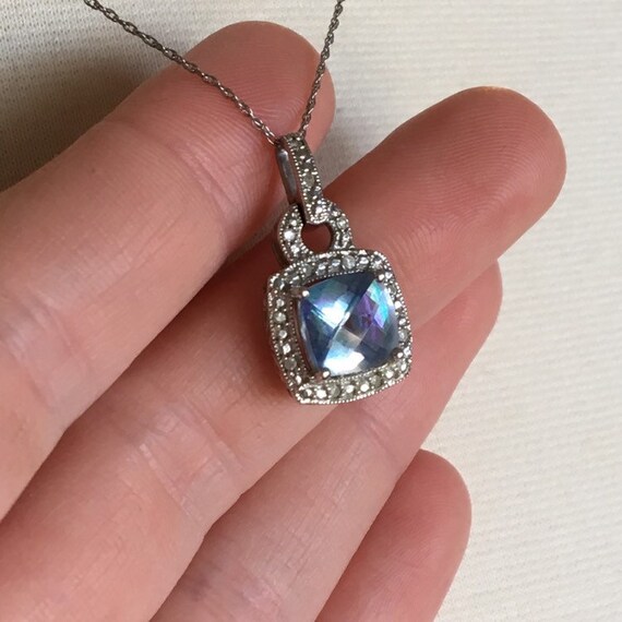 Light Blue Diamond Necklace // Real Silver 10k Lig