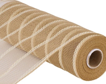 Natural deco mesh, 10" x 10yd Vertical Wide Stripe Mesh, Natural, white.