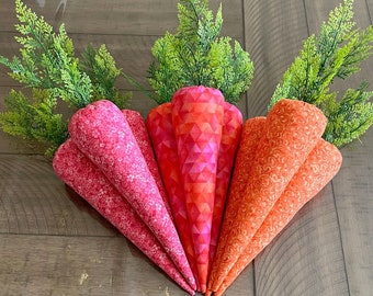 Fabric carrots, set of 3 large cotton fabric carrots. Hot pink and orange carrots. Easter decor, wreath attachment.