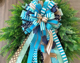Summer wreath bow, wired ribbon bow, decorative bow.