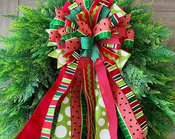 Watermelon wreath bow, wired ribbon bow, decorative summer bow.