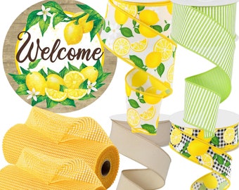 Lemon wreath kit, wired ribbon, deco mesh, wreath sign, summer wreath, spring wreath.