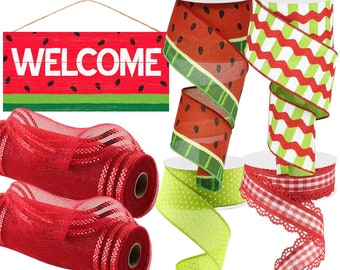 Watermelon wreath kit, wired ribbon, deco mesh, wreath sign, summer wreath.