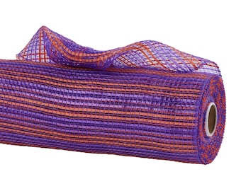 Purple orange deco mesh, 10" x 10yd Horizontal Wide Stripe Mesh.