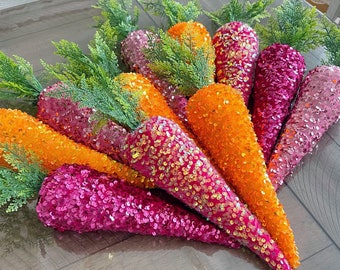 Velvet carrots, choose your colors. Sequin carrots, Easter decor, wreath attachment.