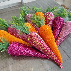 Velvet carrots, choose your colors. Sequin carrots, Easter decor, wreath attachment.
