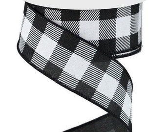 Wired Check ribbon, 1.5"X10yd. Canvas Black/White RG0179902