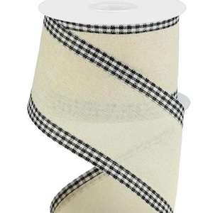 Wired cream ribbon, 2.5&quot;X10yd Gingham Edge wired ribbon. Cream/Black/White RGA1099C2