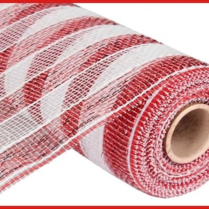 Red white stripe mesh 10.5&quot;X10yd Metallic deco mesh wreath making RE1316C4