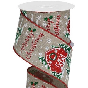 Wired Christmas Barn ribbon, 2.5&quot;X10yd Canvas, Nat/Red/White/Grn RGB107618