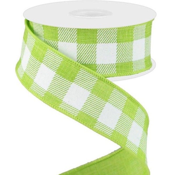 Wired Lime Green Check ribbon, 1.5"X10yd. Canvas  Lime Green/White RG0179933