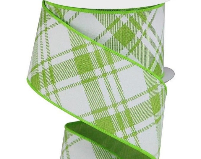 Wired Lime Green White Check Ribbon, 2.5