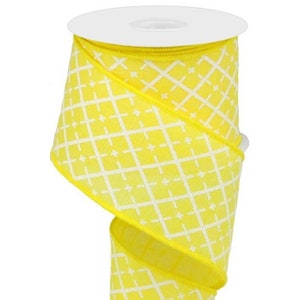 Wired yellow Glittered Argyle ribbon, 2.5&quot;X10yd Canvas, Yellow/White RG0190229