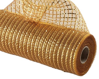 Brown gold Deco Mesh 10.5"X10yd Wide foil mesh wreath poly mesh RE136608