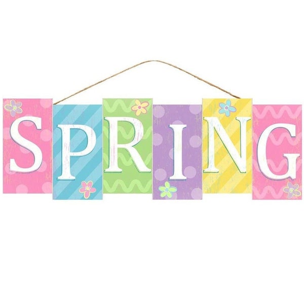 Spring wreath sign, 14"L X 4.75"H MDF Spring Block Sign AP8744