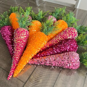 Velvet carrots, choose your colors. Sequin carrots, Easter decor, wreath attachment. image 3