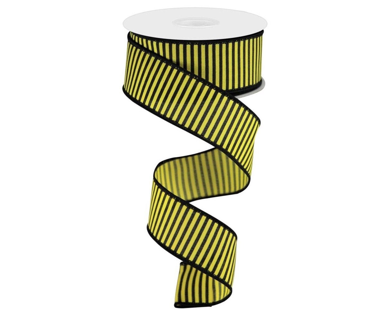 7/8 Horizontal Thin Stripes Ribbon: Yellow & Black (10 Yards) [RGC719329]  