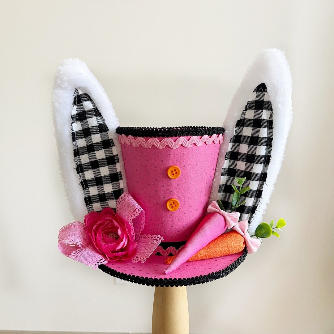 Easter Top Hat, Bunny Ear Top Hat Decor. Easter Rabbit and Carrot Decor