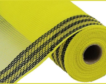 Yellow Deco Mesh 10" x 10yd Border Stripe Metallic Poly Mesh. Yellow/Black.