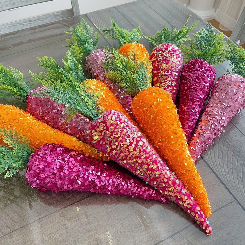 Velvet carrots, choose your colors. Sequin carrots, Easter decor, wreath attachment. image 1