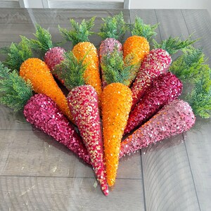 Velvet carrots, choose your colors. Sequin carrots, Easter decor, wreath attachment. image 2