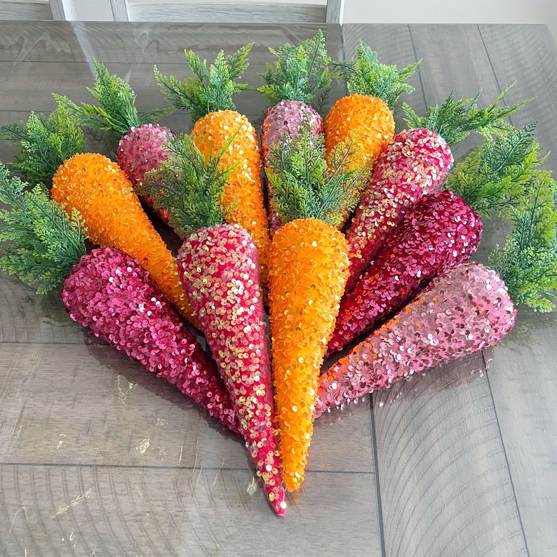 Velvet carrots, choose your colors. Sequin carrots, Easter decor, wreath attachment. image 2