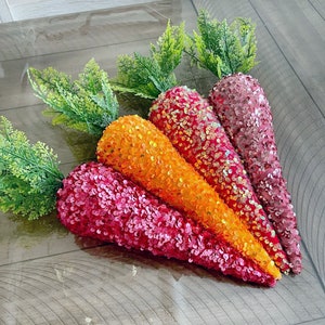 Velvet carrots, choose your colors. Sequin carrots, Easter decor, wreath attachment. image 4