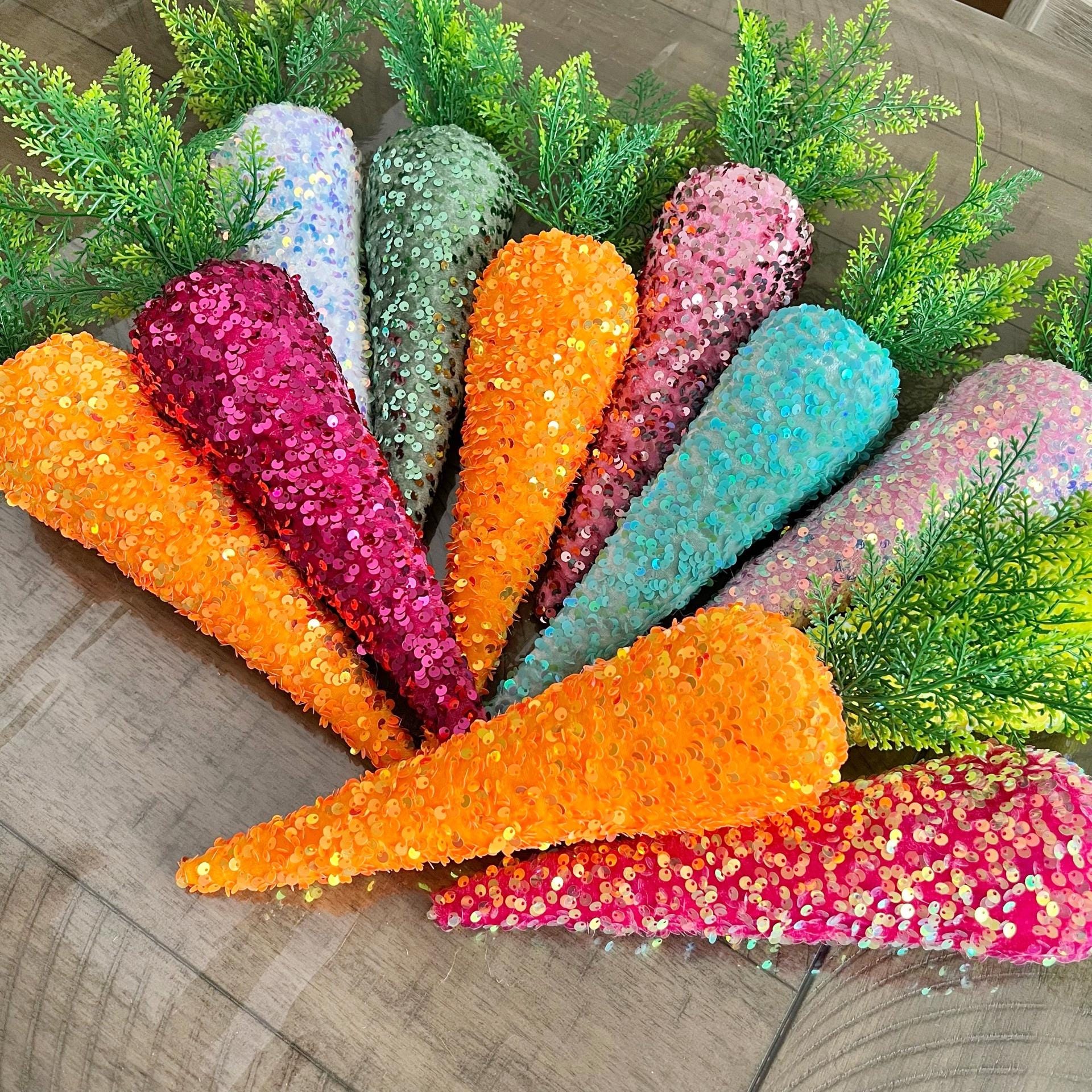 Velvet carrots, Sequin carrots, Easter decor, wreath attachment.