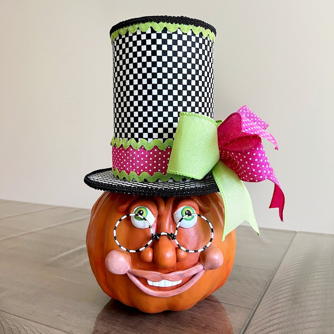 Pumpkin Head Centerpiece Whimsical Pumpkin With Top Hat Fall Etsy