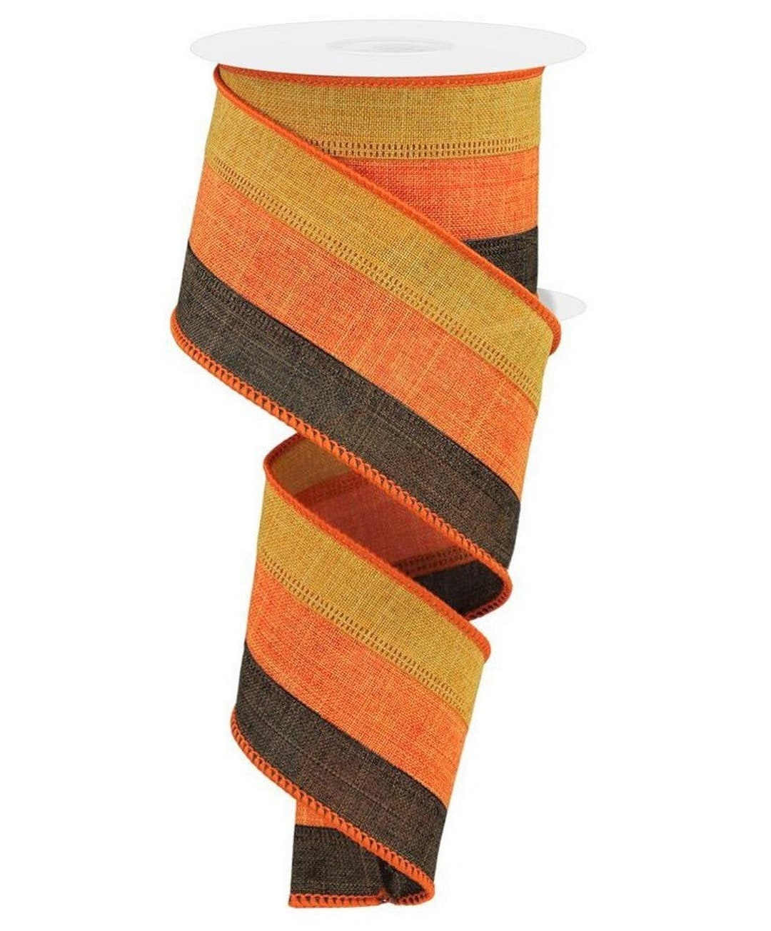 Three Color Ribbon Wired 3 Color ribbon, By the Roll 2.5X10yd Canvas, Dk Mustard/Orange ...