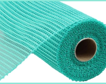 Light Teal deco mesh, 10" x 10yd Horizontal Wide Stripe Mesh.