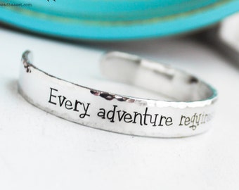 Alice in Wonderland Bracelet | Cheshire Cat Quote Cuff | Every Adventure Requires A First Step | Lewis Carroll Quote Cuff | Hand Stamped