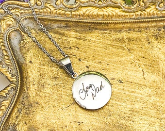 Custom Engraved Locket - Handwriting Jewelry - Photo Locket - Personalized Jewelry - Fingerprint Necklace - Drawing Necklace - Custom Art