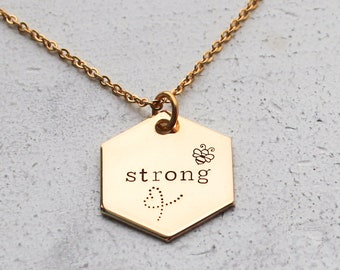 Bee Strong Hexagon Necklace + Honeycomb Jewelry + Geometric Necklace + Gifts For Her + Minimalist Jewelry + Bee Jewelry + Brass Necklace