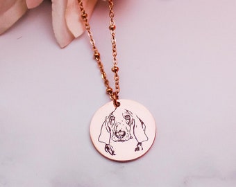 Personalized Pet Sketch Necklace, Engraved Photo Necklace, Pet Memorial Jewelry, Personalized Pet Jewelry, Cat Jewelry, Pet Portrait