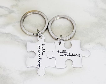 Hello Princeling Hello Witchling Puzzle Piece Keychain Set, BFF Keychains, Couples Keychains, Manon & Dorian, Throne of Glass, Bookish Gifts