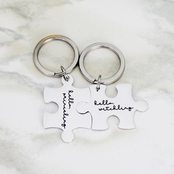 Hello Princeling Hello Witchling Puzzle Piece Keychain Set, BFF Keychains, Couples Keychains, Manon & Dorian, Throne of Glass, Bookish Gifts